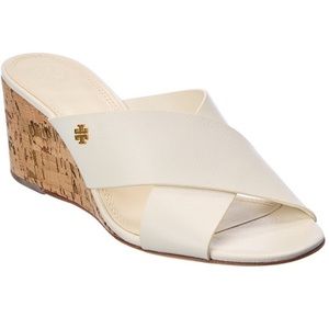 Tory Burch White Crossover Wedge, Sz 7